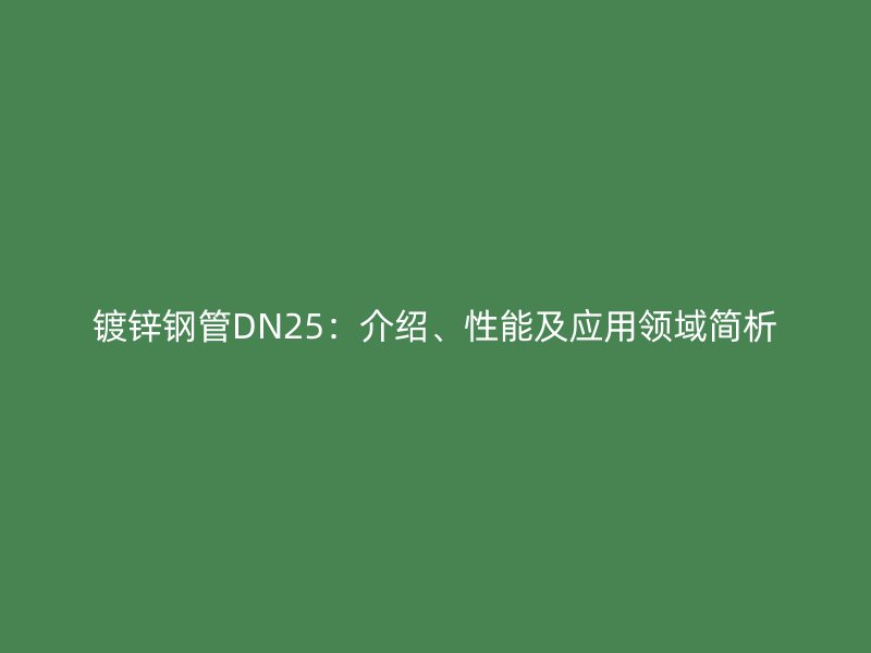 鍍鋅鋼管DN25：介紹、性能及應用領域簡析